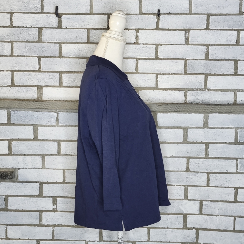 Appleseed's Women’s 3/4 Sleeve Collared Polo Top Petite Sz PXL Blue 100% Cotton - Picture 5 of 12